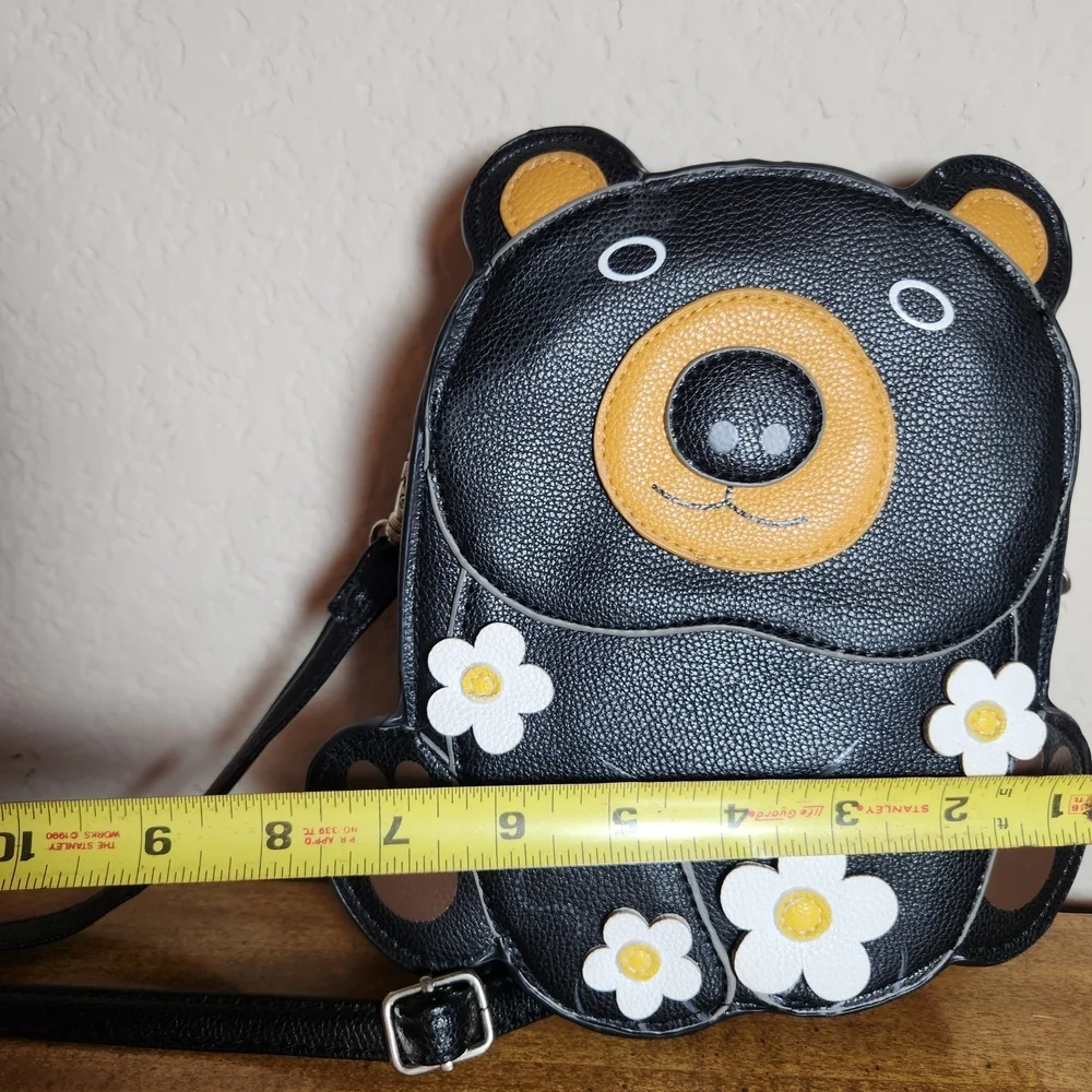 Sleepyville Critters Leather Brown Bear With Bees Kids Crossbody Purse 8 1/2